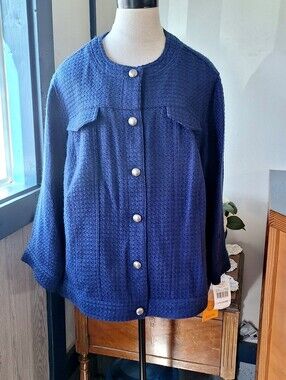 Vintage 80s Ruby RD Wool-Blend Tweed Blazer, "Saphire" Style#95234,Size 22W, NWT